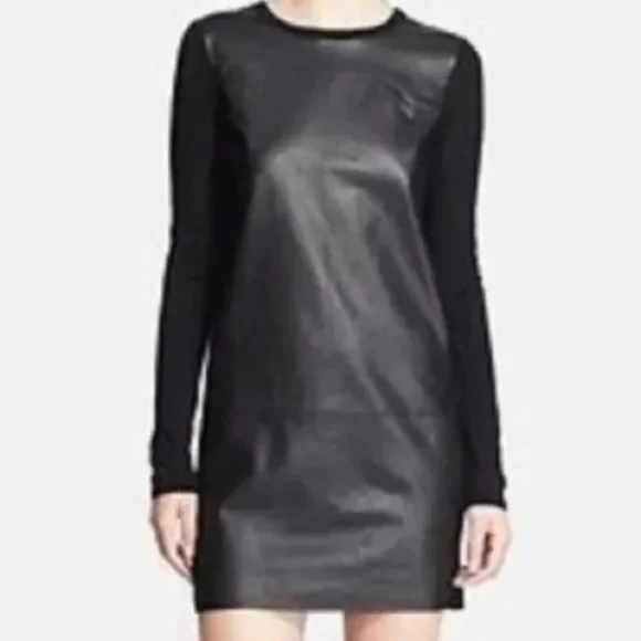 Vince | Dresses | Vince Black Sweater Dress Wool Lamb Leather Round Neck Long Sleeve Size M | Poshmark Vince | Dresses | Vince Black Sweater Dress Wool Lamb Leather Round Neck Long Sleeve Size M | Poshmark